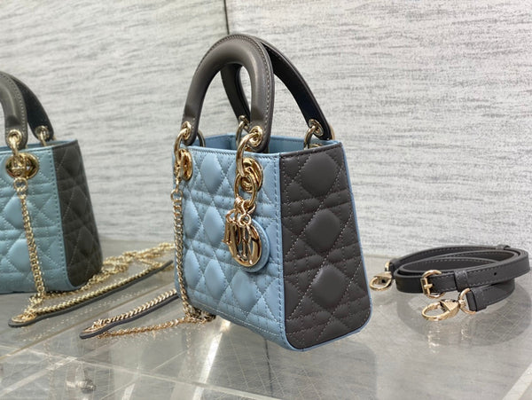 Lady Bag 17cm Celeste Blue Grey Lambksin