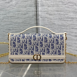 CD 2026 Montaigne Cigale Bag 20.5cm Blue White Canvas Leather 272677