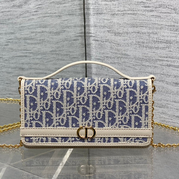 CD 2026 Montaigne Cigale Bag 20.5cm Blue White Canvas Leather 272677