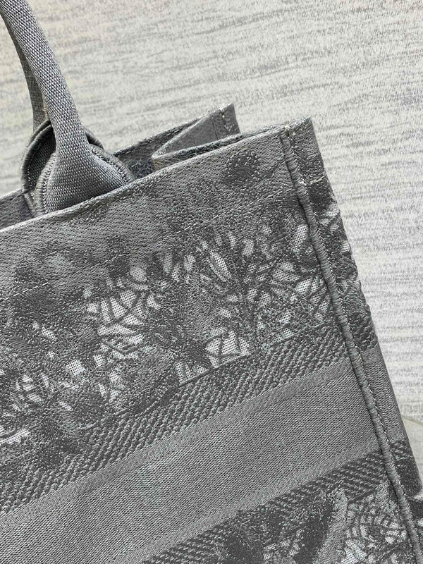 CD Medium Dior Book Tote Scotland’s National Flower Pattern Grey Cotton