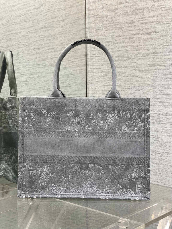 CD Medium Dior Book Tote Scotland’s National Flower Pattern Grey Cotton
