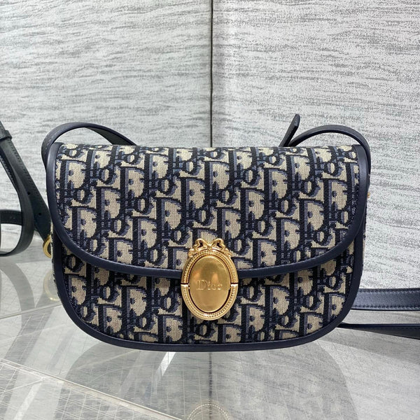 CD 2026 Medaillon Oblique Jacquard Flap Bag 23cm Blue Beige Fabric 355386