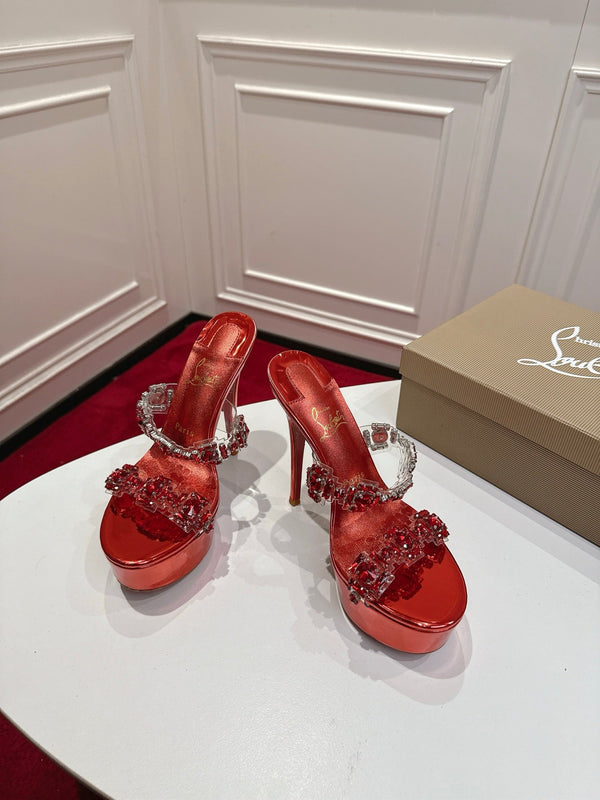 CL 26s Solo Zee Platform Sandals 16cm Red Metallic Leather 912436