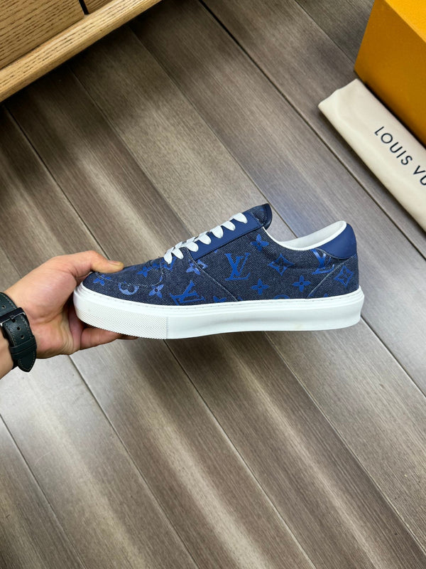 LV TRAINER SNEAKER IN BLACK AND BLUE MONOGRAM DENIM