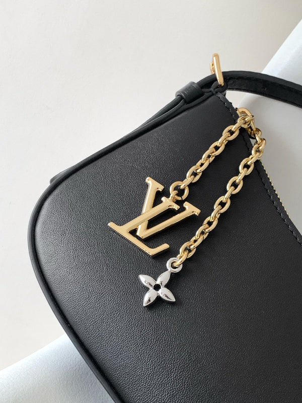 LV M25784 Pochette LV Bloom with Charm 23cm Black Calfskin GHW