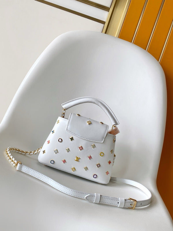 LV x TM Capucines Mini 21cm White Taurillon Cowhide & Metallic Studs GHW