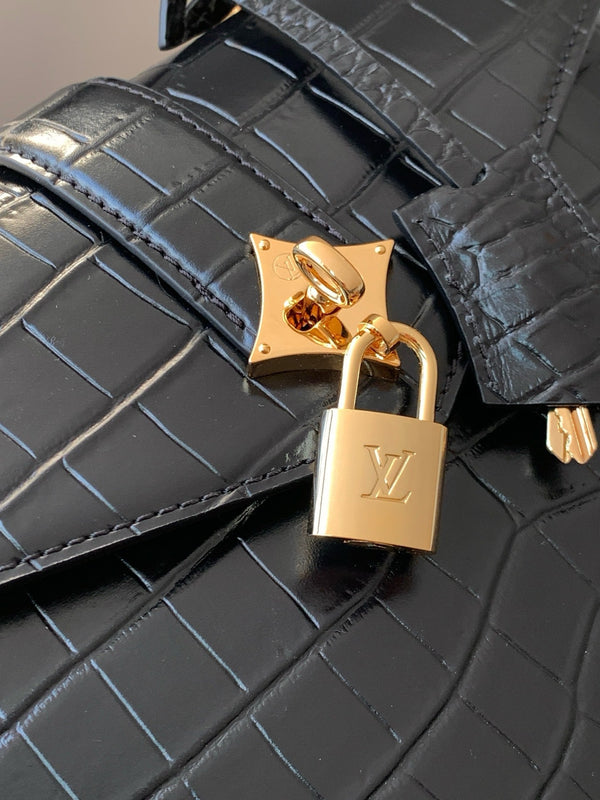 LV 25s Rose Des Vents Handbag 27cm Black Crocodile GHW