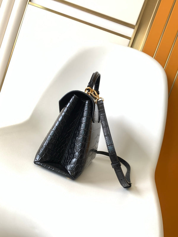 LV 25s Rose Des Vents Handbag 27cm Black Crocodile GHW
