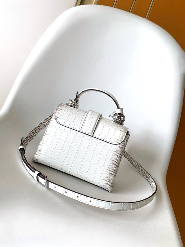 LV 25s Rose Des Vents Handbag 19cm White Crocodile Himalaya Metal HW