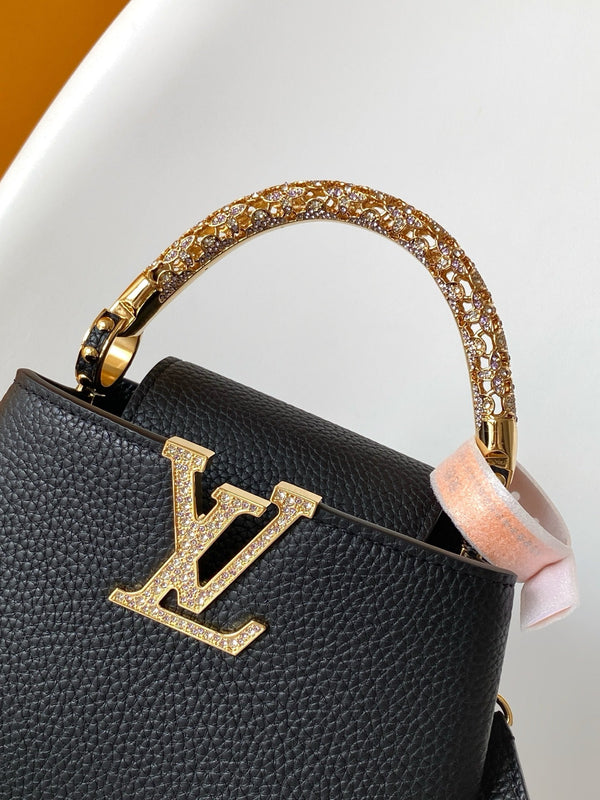 LV Capucines Mini Bedazzled Flower Handle Black Taurillon leather