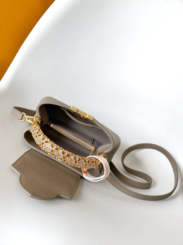 LV Capucines Mini Bedazzled Flower Handle Taupe Taurillon leather