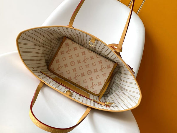 LV M27521 Neverfull MM Bag Camel White Monogram Origine Canvas