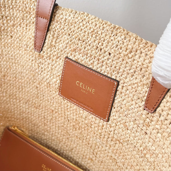 Celine Medium Supple Classic Panier 30cm Brown Calfskin Beige Raffia
