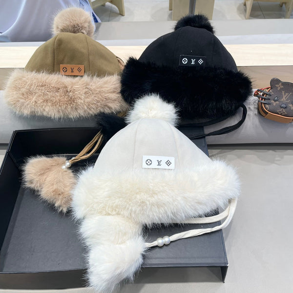 BEANIE HAT IN SAND BEIGE FLEECE AND WOOL 424307