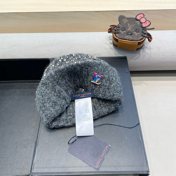 KNITTED BEANIE HAT IN GRAY WOOL 431617