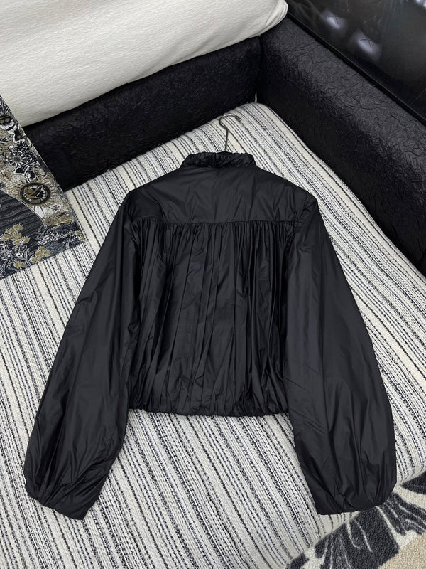 Moncler Stand-up Collar Double Zipper Jacket Black Cotton Polyester