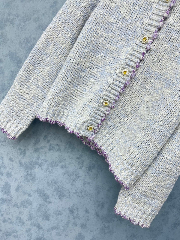 CC 2025 Cardigan Light Gray mix Purple Wool 325877