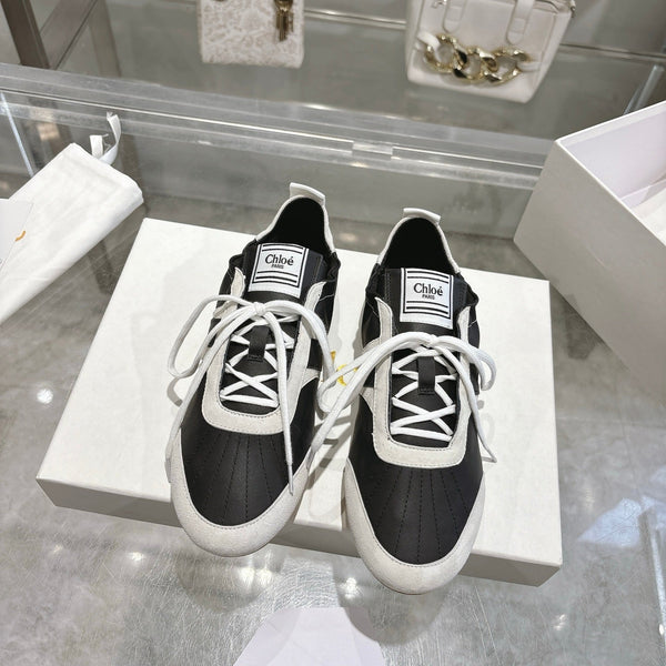 Chloe ballet flat casual shoes black white cowhide 518814