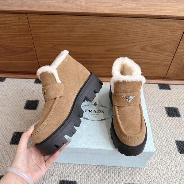 Prad Shearling Ankle Boots Camel Suede Fur 118341
