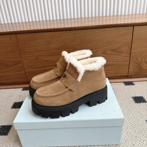 Prad Shearling Ankle Boots Camel Suede Fur 118341