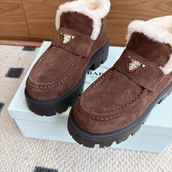 Prad Shearling Ankle Boots Dark Brown Suede Fur