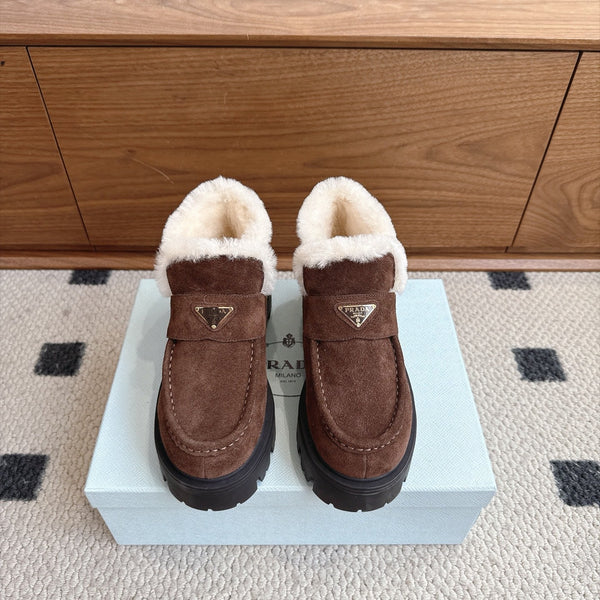 Prad Shearling Ankle Boots Dark Brown Suede Fur