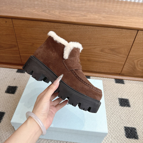 Prad Shearling Ankle Boots Dark Brown Suede Fur