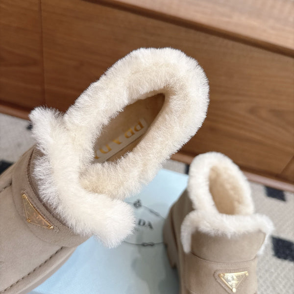 Prad Shearling Ankle Boots Beige Suede Fur 118343