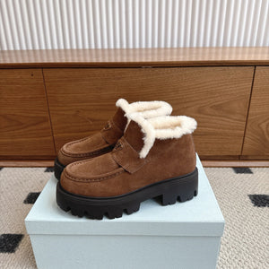 Prada Shearling Ankle Boots Brown Suede Fur 118344