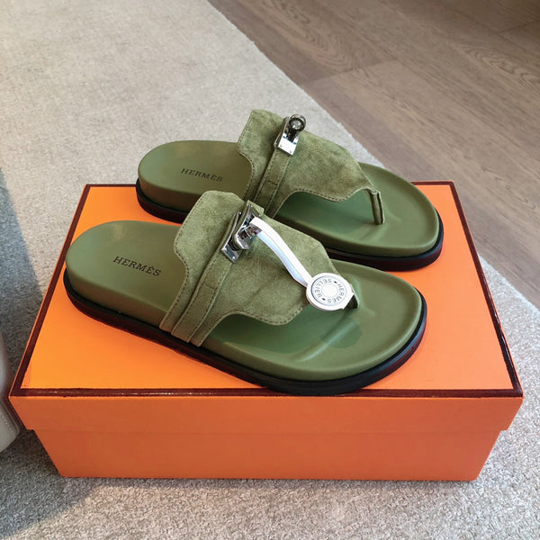 Empire Sandal Olive Lambskin Suede Goatskin