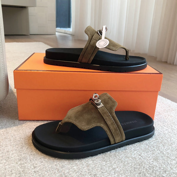 Empire Sandal Black Lambskin Pine Suede Goatskin