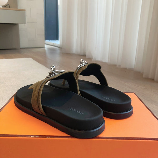 Empire Sandal Black Lambskin Pine Suede Goatskin