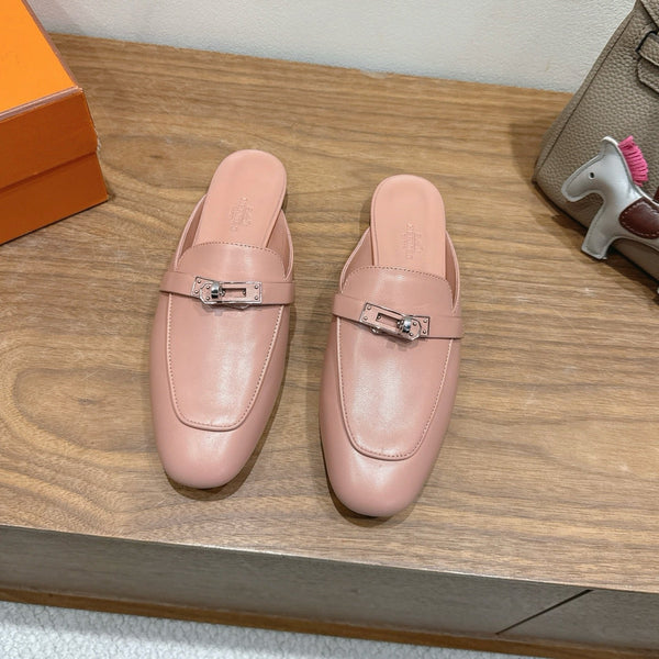HM 26s Kelly Mule In Light Pink Calfskin Silver Hardware