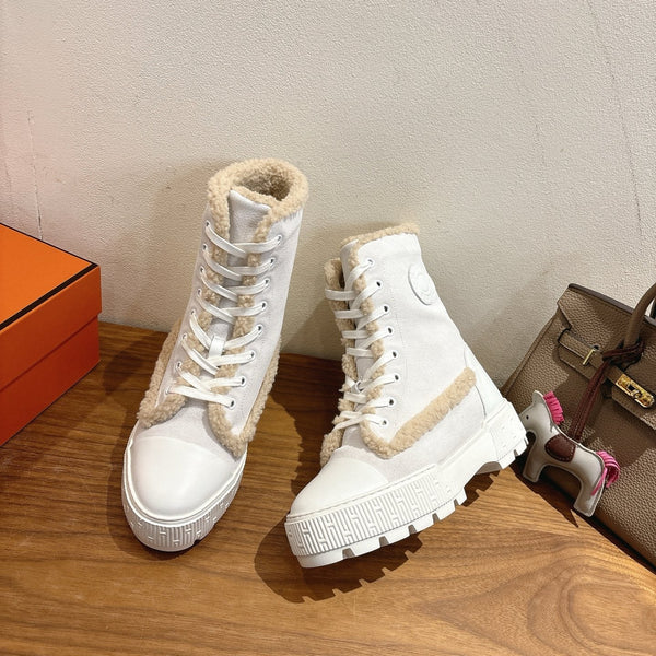 HM 26S Fresh Botines 4cm White Suede Shearling 110594