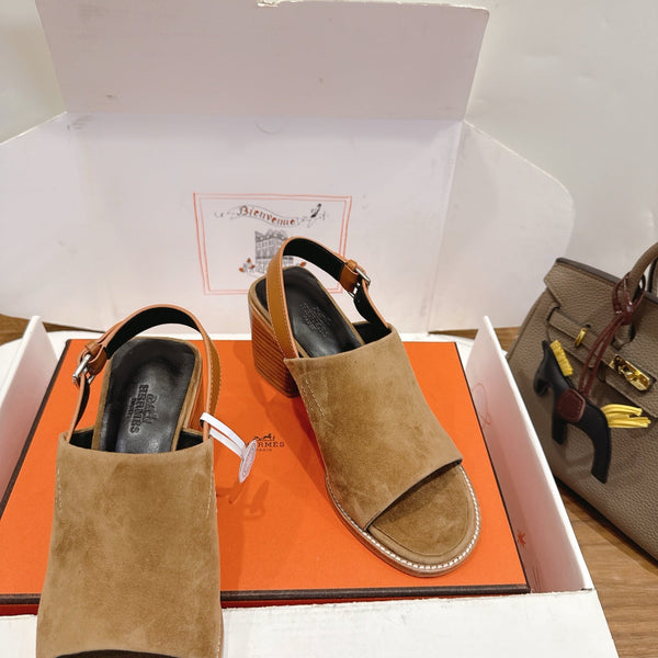 HM 26s Elda 60 Sandal Olive Brown Suede Silver Hardware