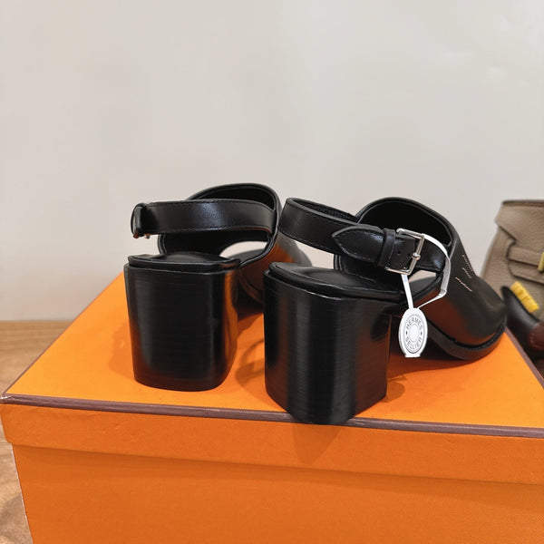 HM 26S Elda 60 Sandal Black Calfskin Silver Hardware