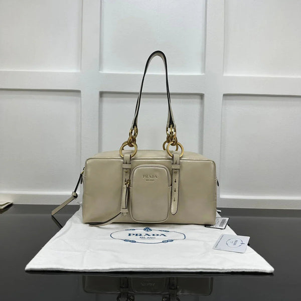 Prad 2026 Dangle Medium Shoulder Bag 30cm Patent Calfskin