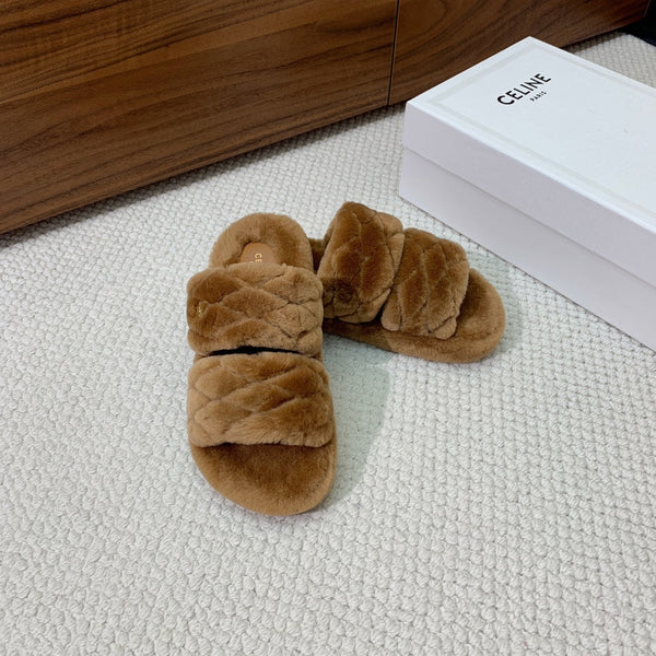 CL 26s Two-Strap Quilted Sandals In Brown Wool