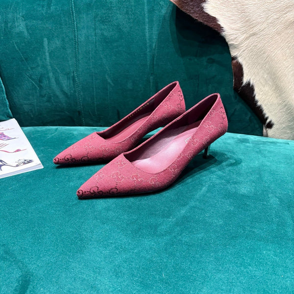 GG Pointed-Toe Slingback Rose Red Canvas 741267