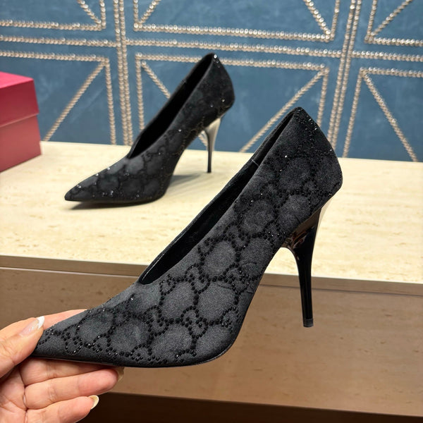 GG High-Heeled Pump 10.5cm Black Suede 741294