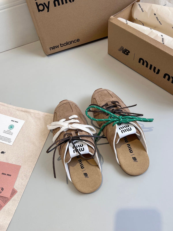 Miu x NB 530 SL Mules Light Brown Suede Leather 642517