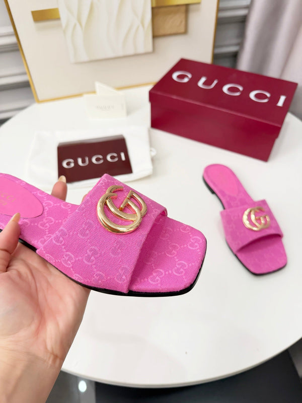 GG 2026 Early Spring Mule Hot Pink Canvas Sheepskin 688515