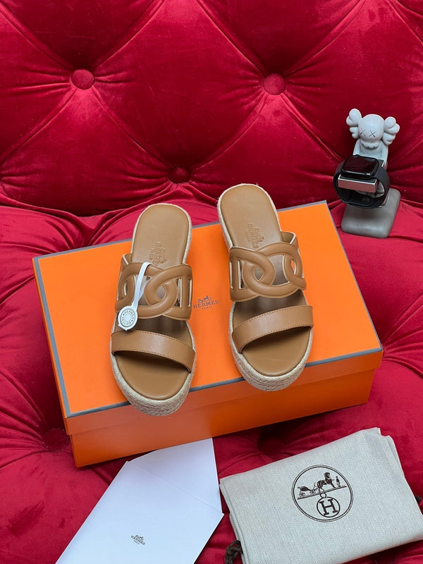 HM Lthea Espadrille Brown Calfskin And Jute Rope 969496