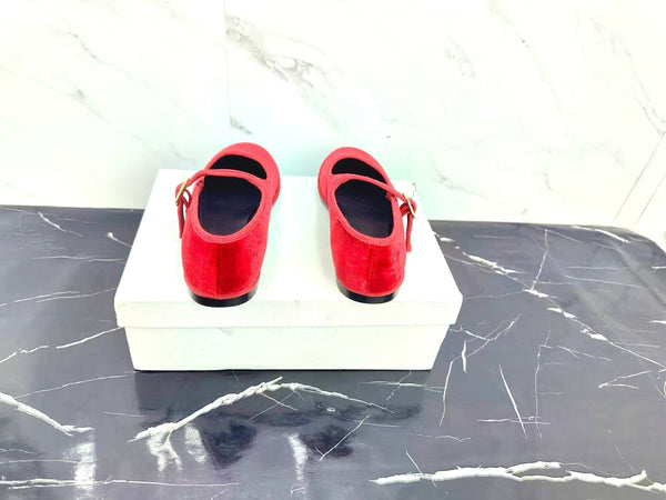 Celine 25 Eve Triomphe Ballet Flat Red Velvet 547725