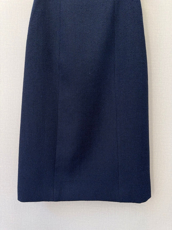 CD 26s High-Waisted Straight Skirt Navy Blue Wool Polyester 413217