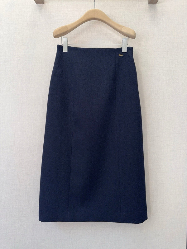 CD 26s High-Waisted Straight Skirt Navy Blue Wool Polyester 413217