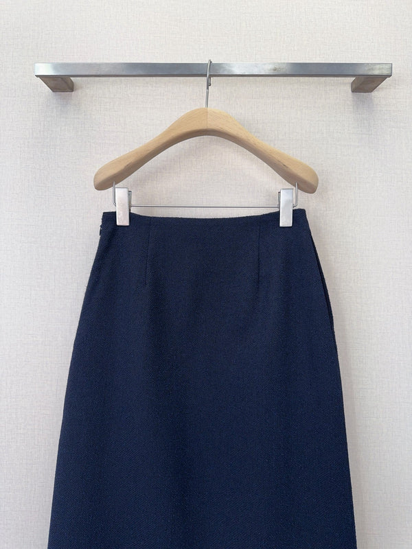 CD 26s High-Waisted Straight Skirt Navy Blue Wool Polyester 413217