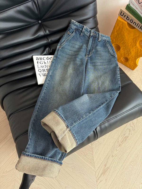 Celine 25 Pattern Embroidered Straight Jeans Blue Cotton