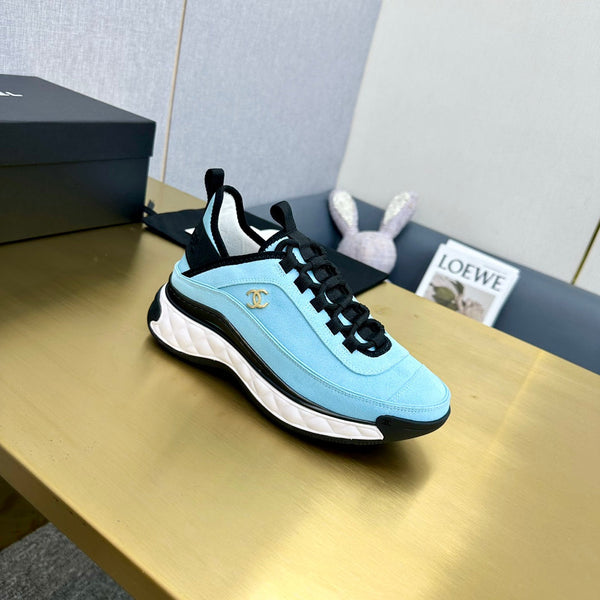CC 26s Low-Top Chunky Sneakers Light Blue Suede Mesh Textile 980833