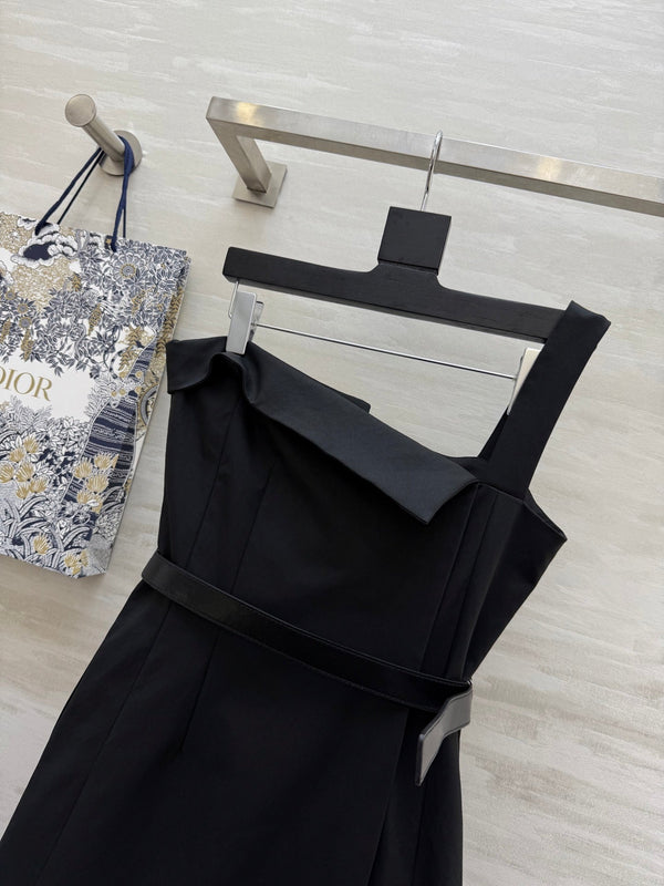 CD 25 One-shoulder Suspender Tube Top Dress Black Cotton